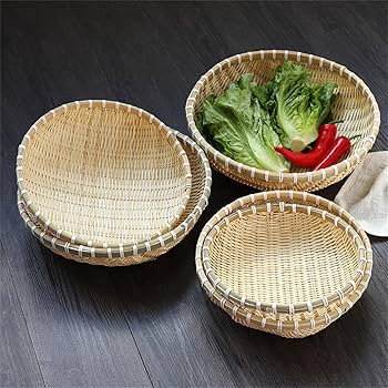 竹編み　ちりとり籠(竹細工) Amazon.co.jp: [EFFORTS]竹かご 編んだ竹編みちりとり 丸型